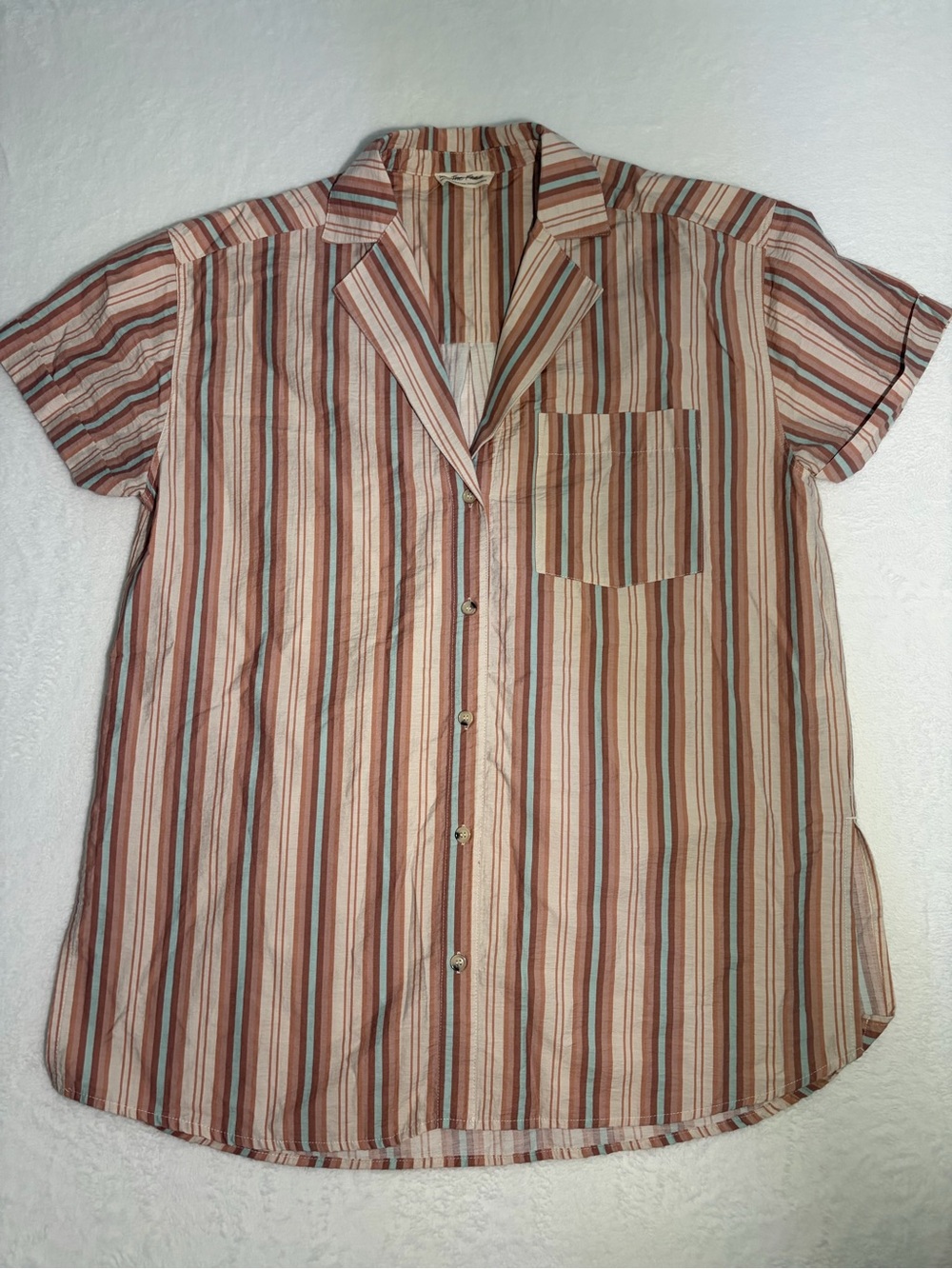 We The Free Short Sleeve Vertical Stripe Button-Down/Coverup